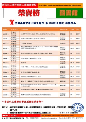 本校參加全國高級中等學校小論文寫作比賽第1150313梯次得獎作品榮譽榜(圖書館2026/04/27)圖片