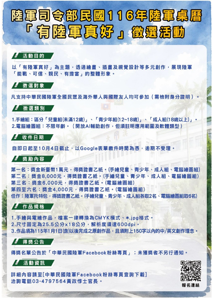 116年陸軍形象桌曆甄選