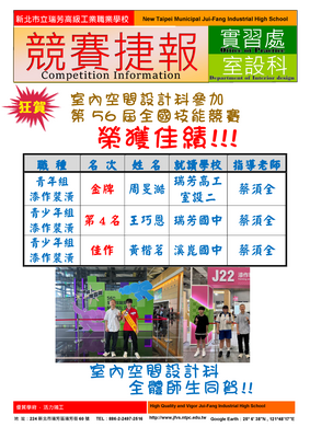 賀!本校參加第56屆全國技能競賽北分區賽青年組榮獲佳績